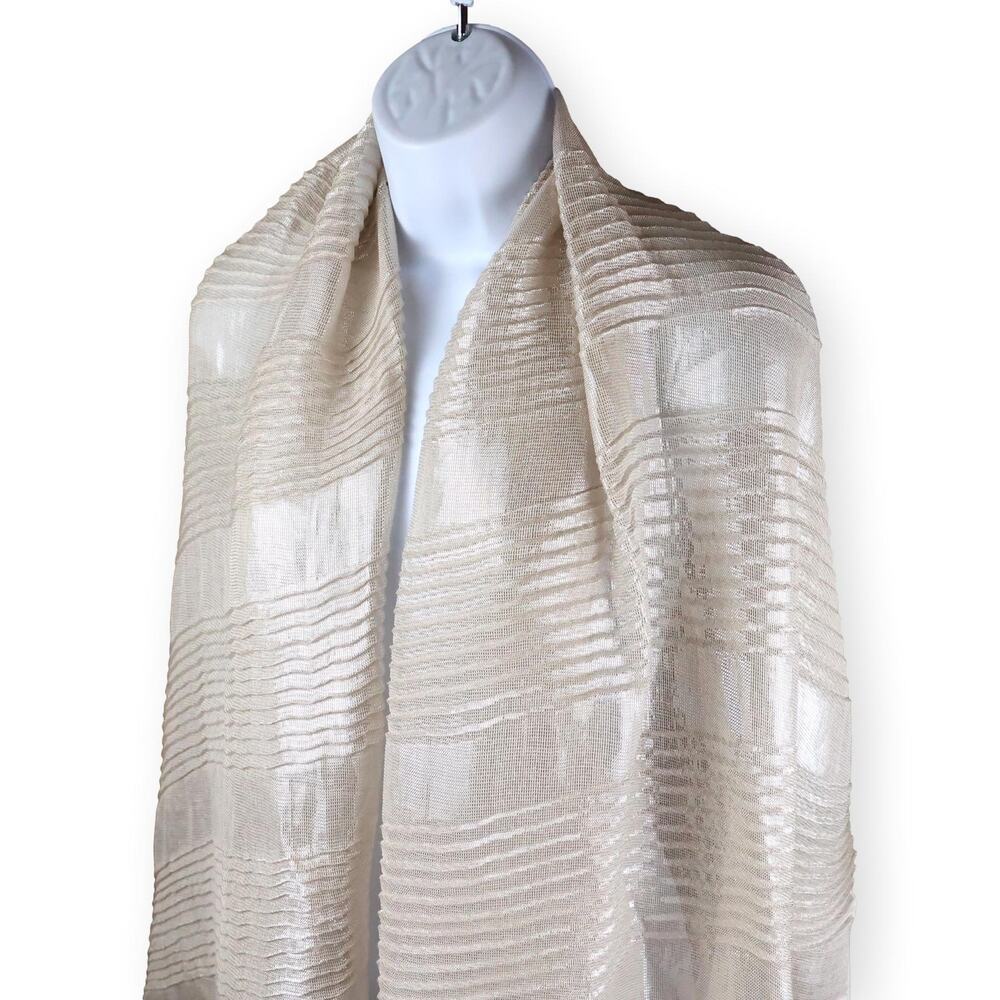 VIntage Gold Champagne Pleated Womens Evening Shawl Scarf Tassels